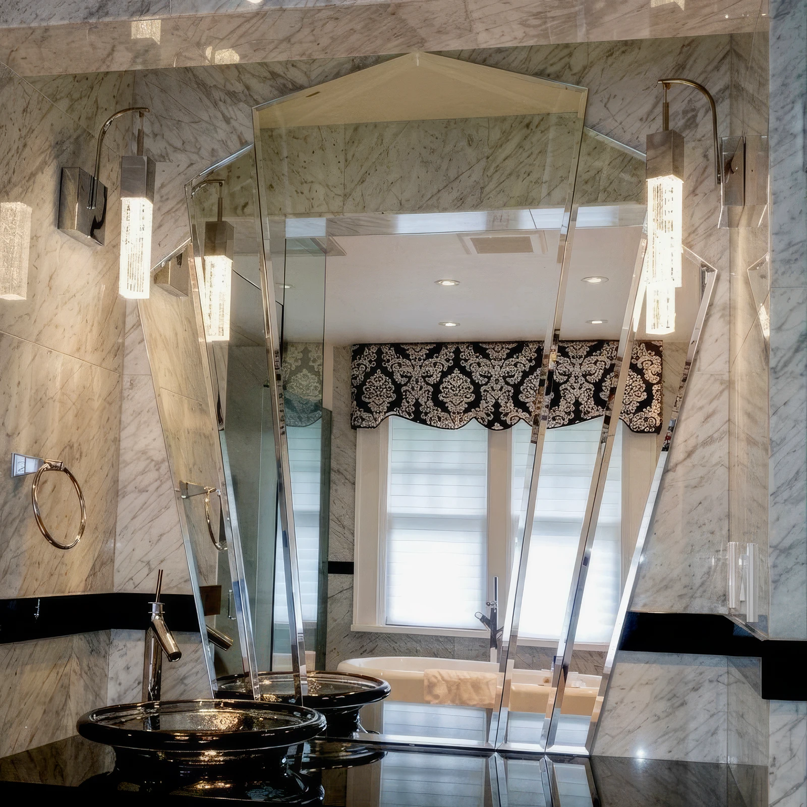 Large custom mirrors in a residential bathroom